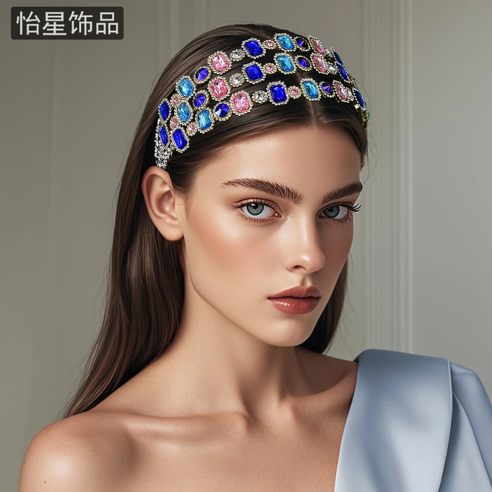 怡星气质减龄发箍头饰纯手工编织发饰热销轻奢水钻彩色头箍A240