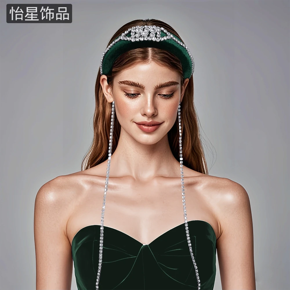 怡星巴洛克风流苏发箍高颅顶海绵宽边发饰设计头箍水钻头饰A236