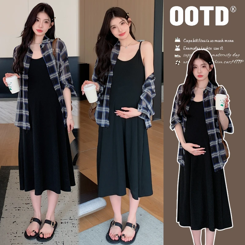 【加倍爱】孕妇装夏季新款2024韩版时尚宽松吊带+防晒衣孕妇连衣裙