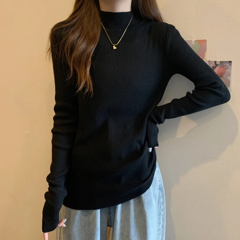 6013 新疆包邮 秋冬大码女装简约百搭半高领打底毛衣针织衫上衣