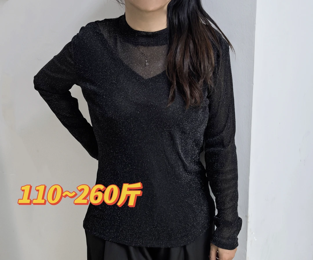 圆领网纱打底衫女秋冬大码200斤胖mm内搭长袖T恤半高领