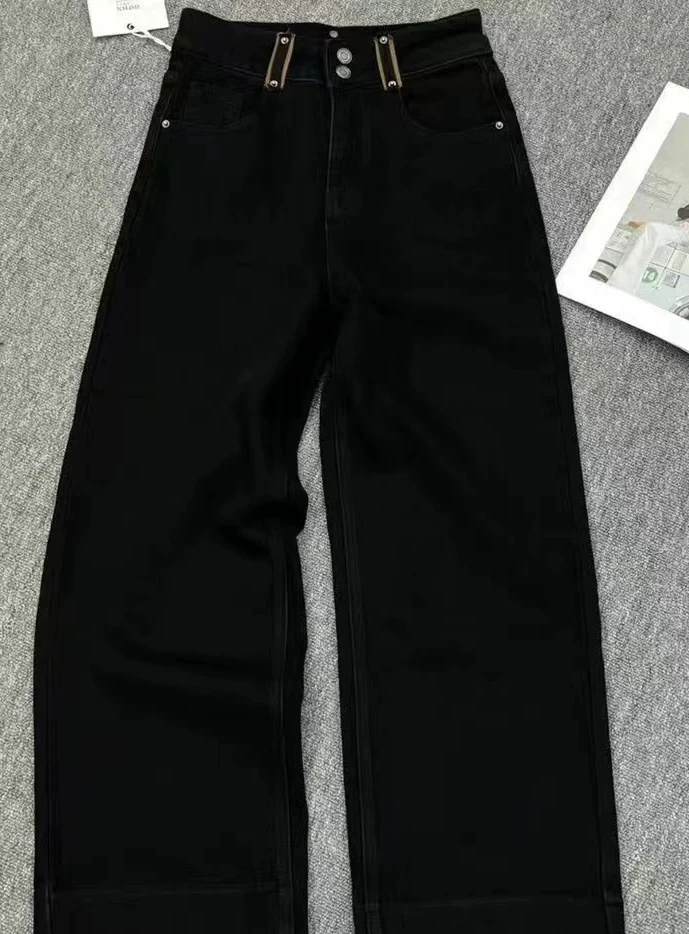 酷芭芭优选-经典直筒黑色牛仔加绒裤1331