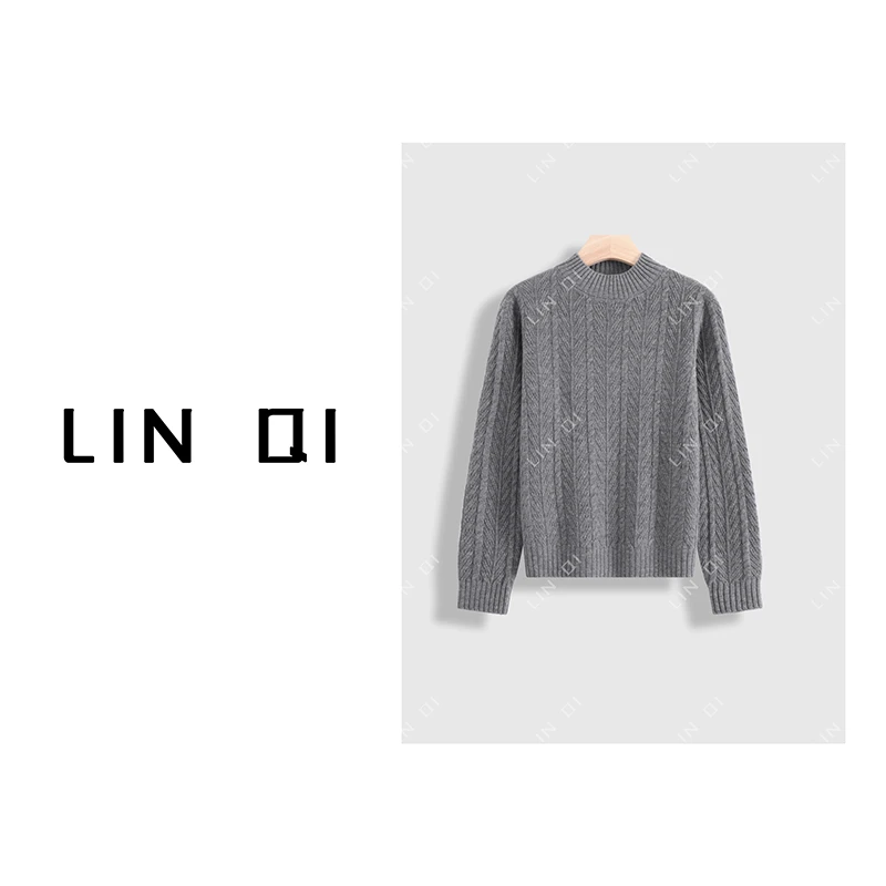 新款打底100%羊毛百搭绞花麻花半高领套头针织羊毛衫女
