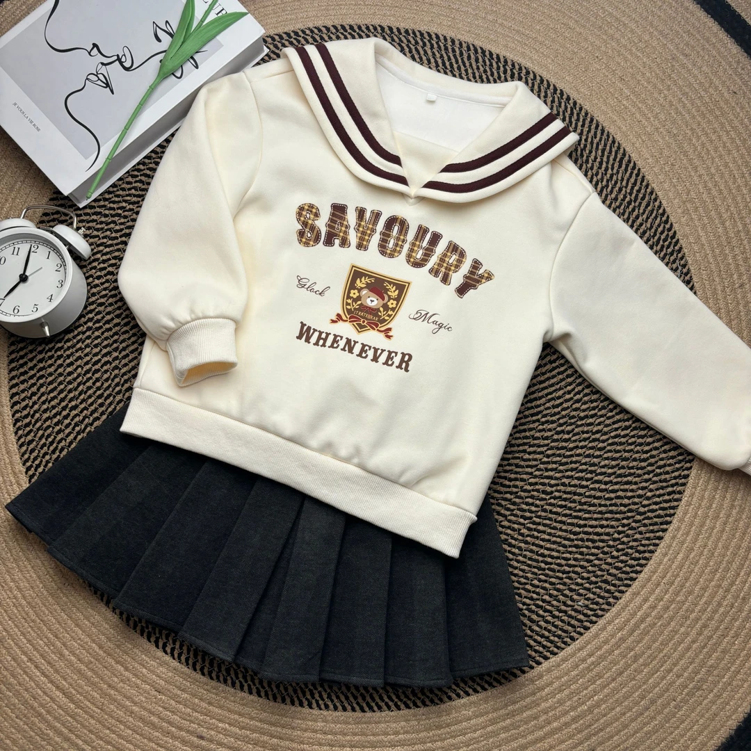 IEF/爱依服【童装】女童秋冬气质保暖海军领上衣百褶裙学院风卫衣