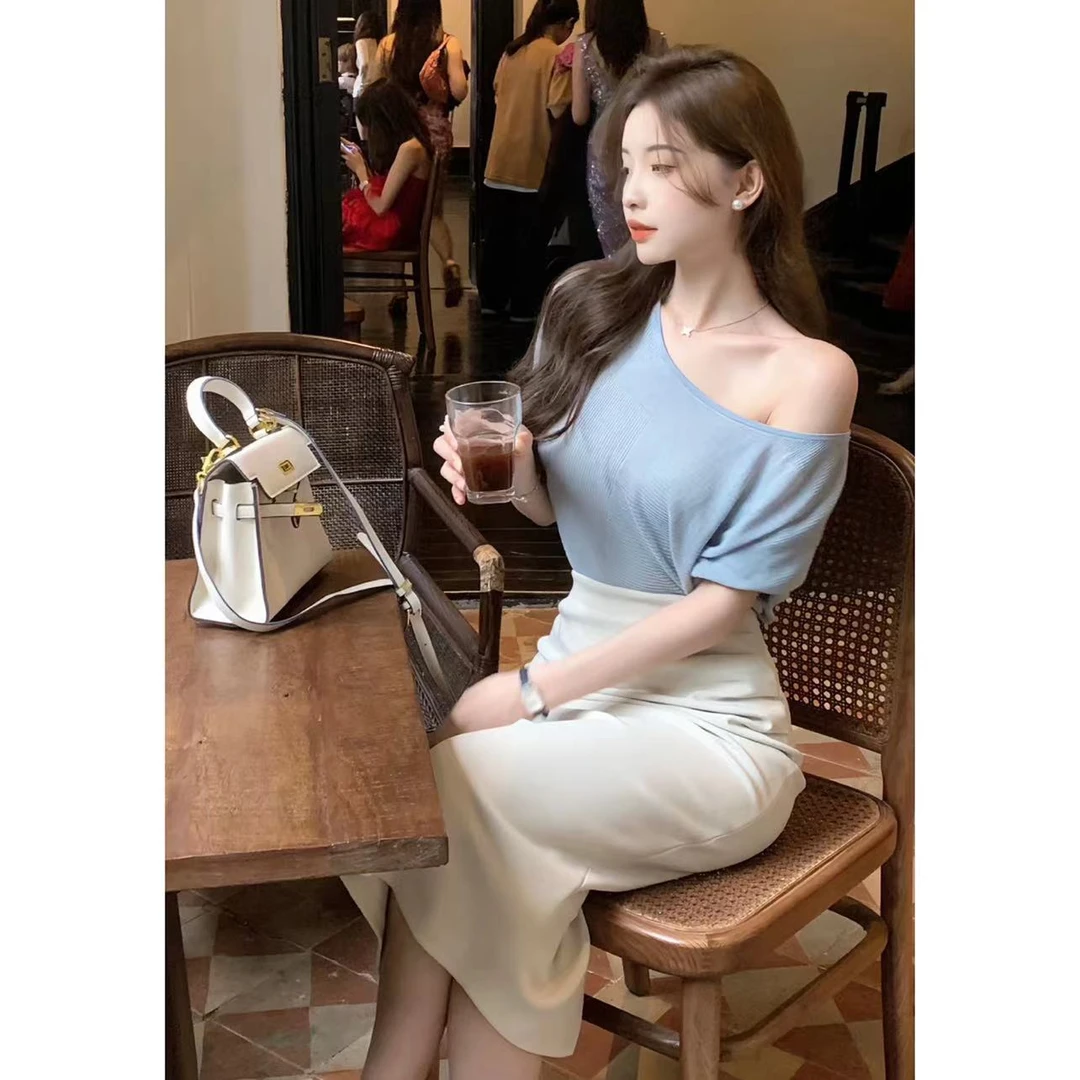 SZA新款夏季女别致绝美露肩针织衫气质设计感百搭显瘦上衣A-312