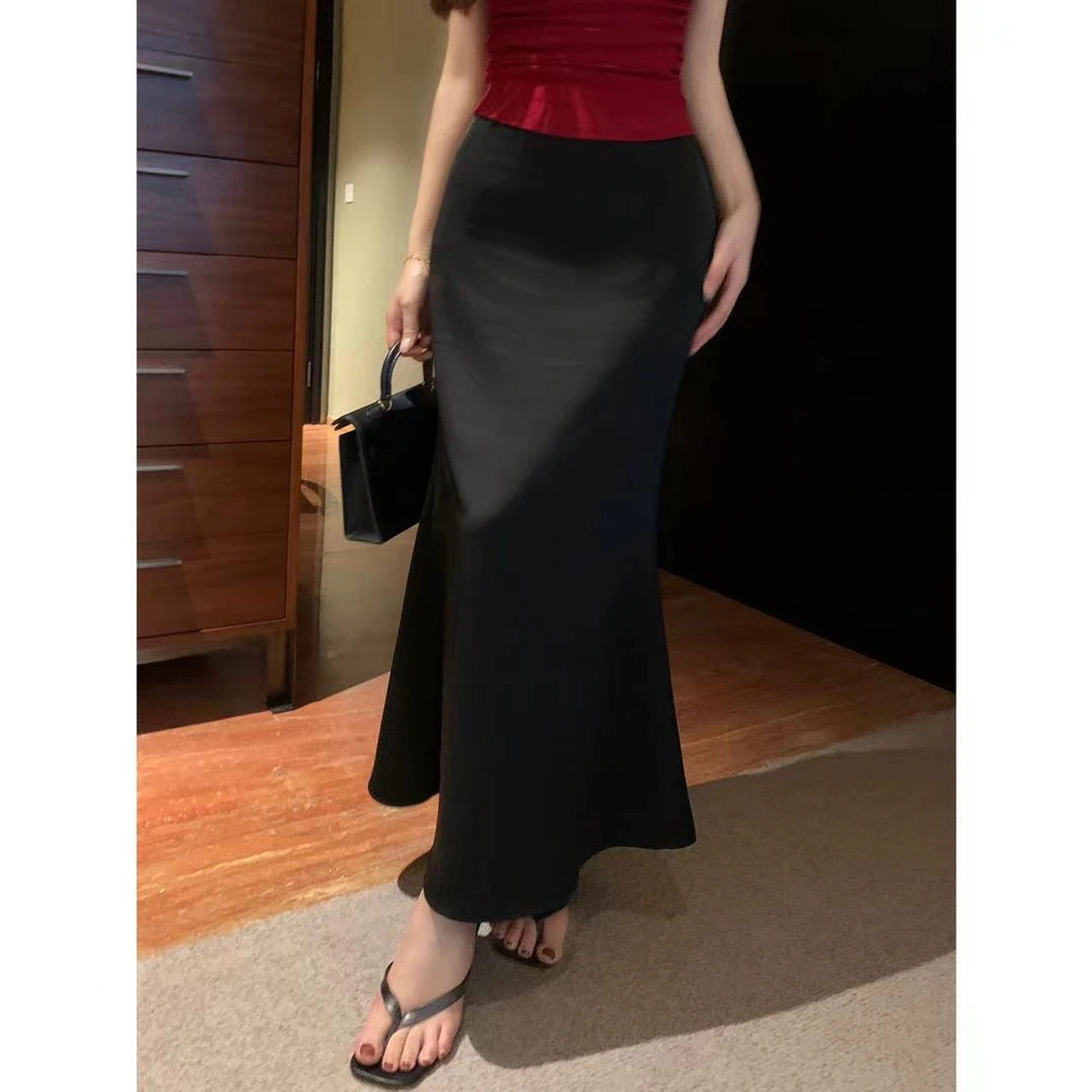 SZA【浪漫假日】夏季新款韩系女神高级感高腰显瘦缎面半身裙A-753