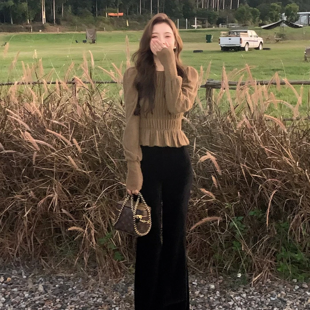 SZA【兰亭入梦】秋冬新款气质高级感褶皱套头收腰显瘦针织衫A-503