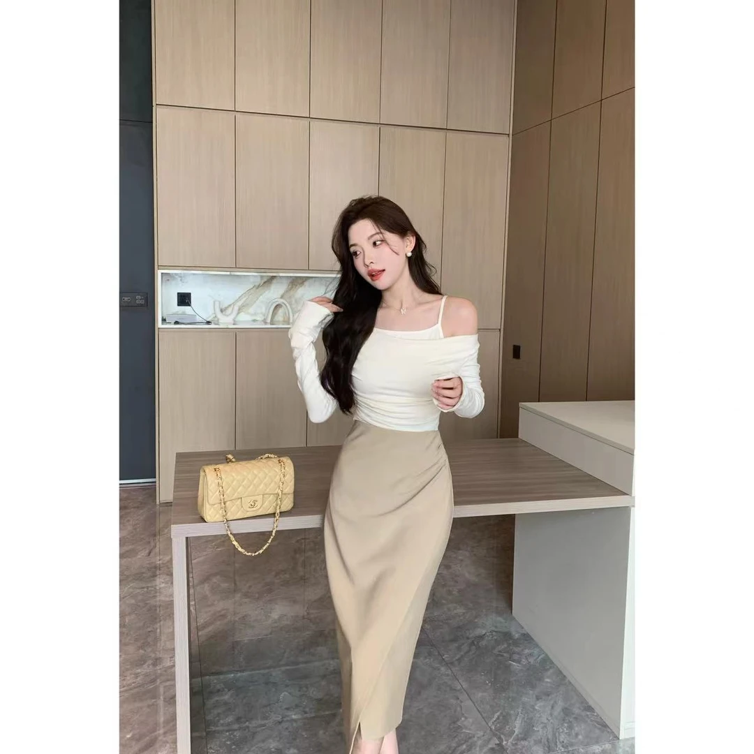 SZA【花与梦境】秋季新款露肩吊带T恤上衣高腰半身裙套 A-1127/1128