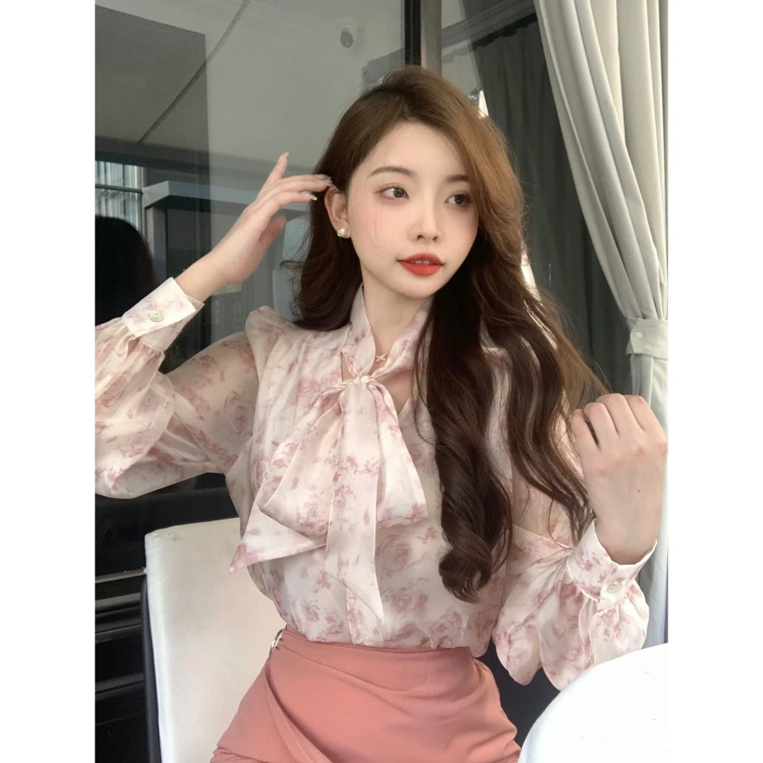 SZA新款春夏季设计感法式绑带小众通勤碎花气质小衫上衣衬衫A-123