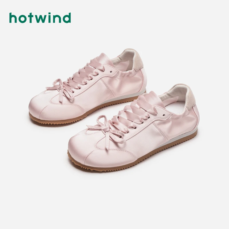 Hotwind/热风24年秋季透气新款女士低帮系带粉色休闲鞋H11W4708