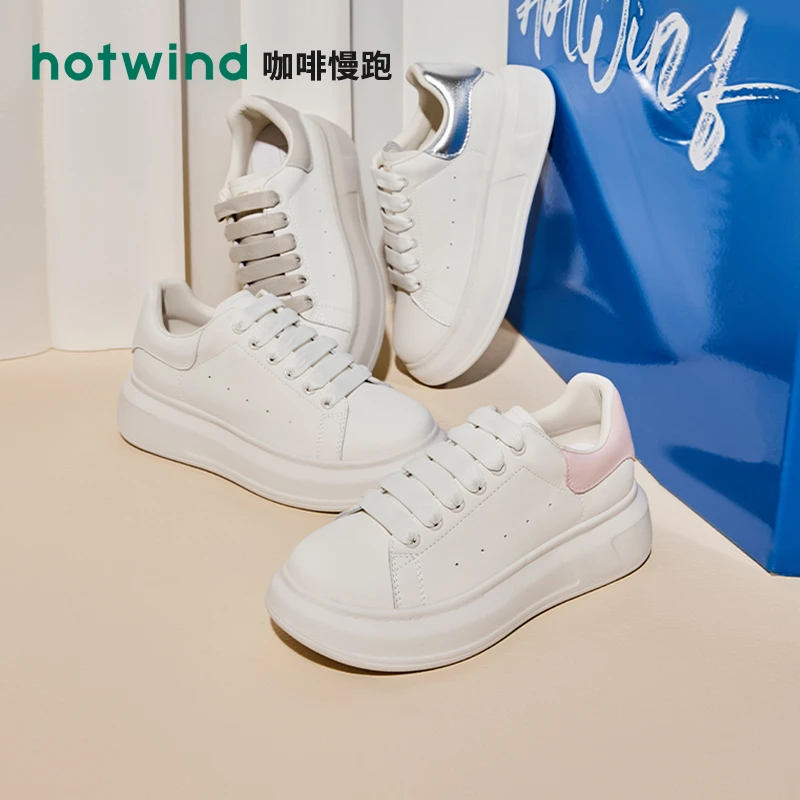 Hotwind/热风24年春季新款厚底板鞋百搭低帮白色休闲鞋H13W4510