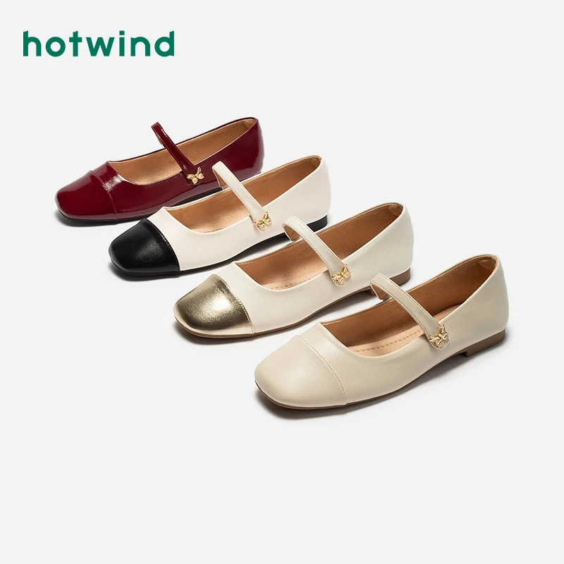 Hotwind/热风24年春季新款女士浅口方头时尚休闲薄底女鞋H07W4505
