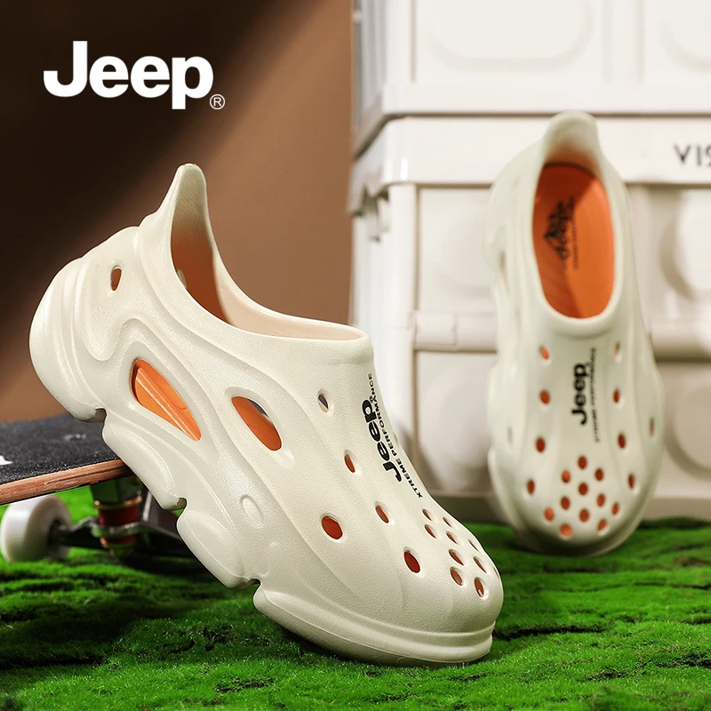JEEP吉普洞洞鞋男款冬季外穿2025新款沙滩凉鞋开车拖鞋男士凉拖鞋
