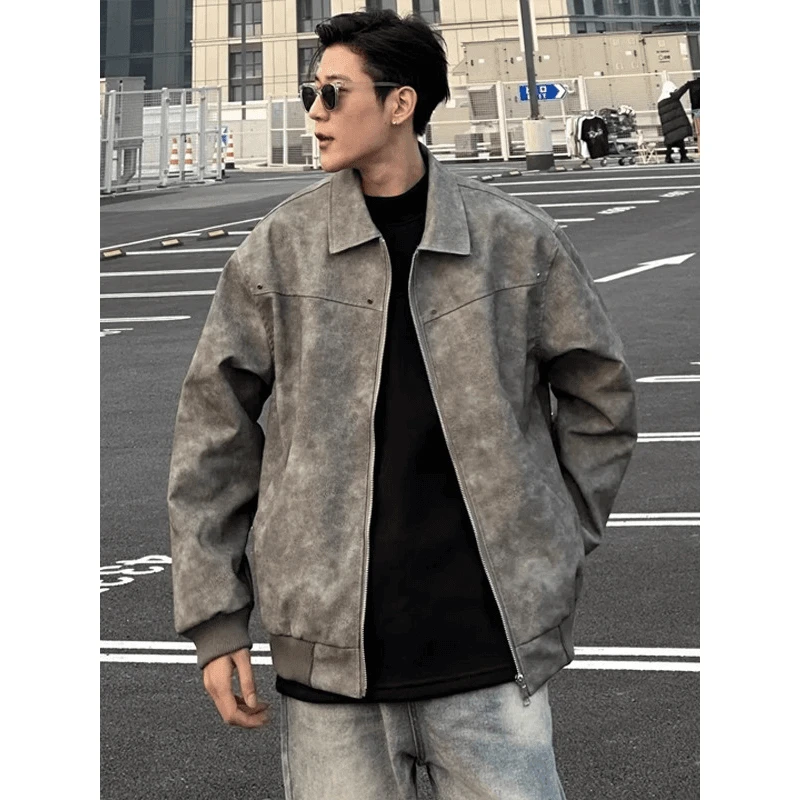 美式复古皮衣外套男款秋冬季加棉加厚潮牌夹克vibe高街痞帅机车服