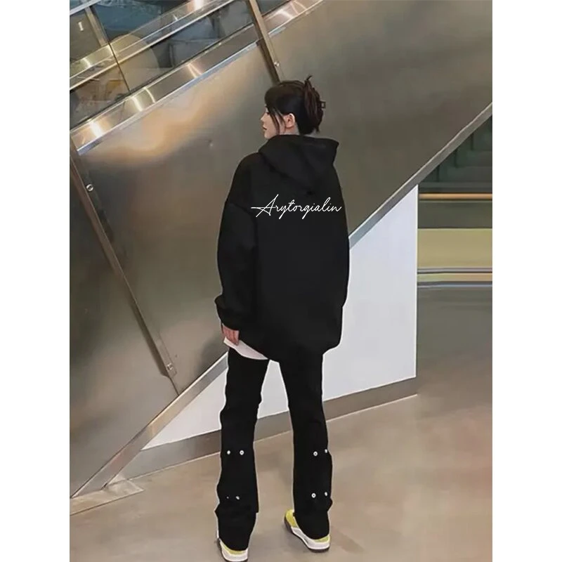 黑色连帽卫衣男款春秋季美式潮牌百搭外套hiphop欧美高街情侣上衣