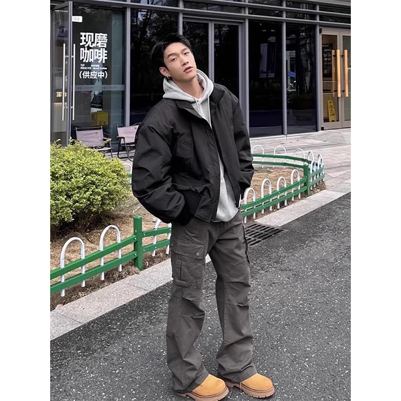 美式潮牌高街外套男冬季廓形飞行夹克棉服高级感痞帅短款立领棉衣