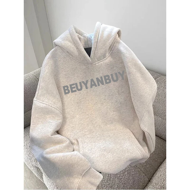 美式重磅硬挺卫衣男秋冬花灰色连帽慵懒上衣ootd穿搭加绒加厚外套