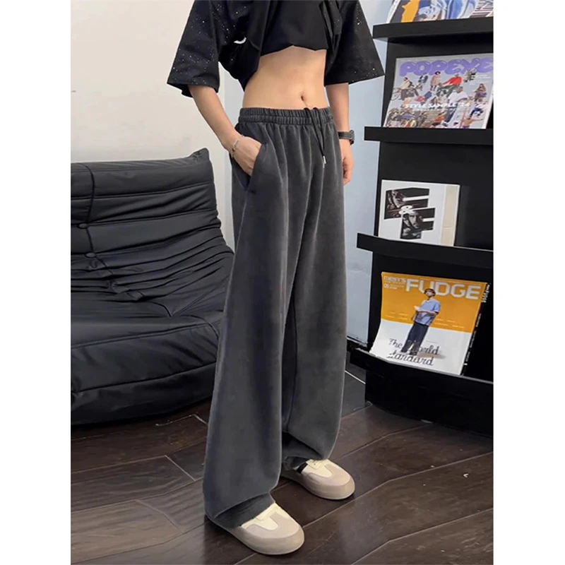 美式复古水洗卫裤男秋冬季vibe高街直筒弯刀裤潮牌重磅阔腿长裤子