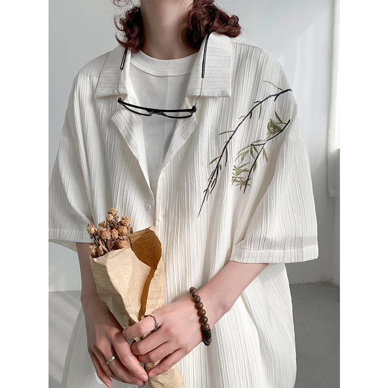 新中式大码刺绣衬衫男士春季高级感小众短袖衬衣休闲百搭复古外套