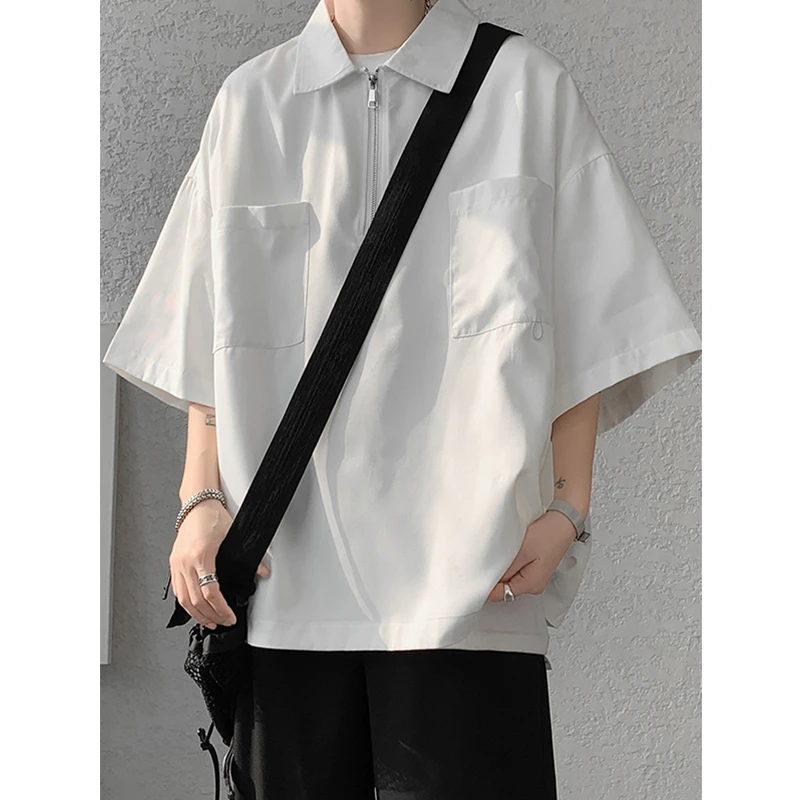 半拉链POLO衫男夏季潮牌高级感百搭短袖t恤韩版潮流学院风五分袖