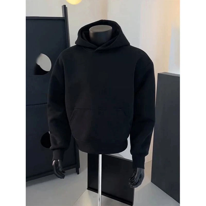360克重磅硬挺黑色卫衣男秋冬季cleanfit百搭外套潮牌街头连帽衫