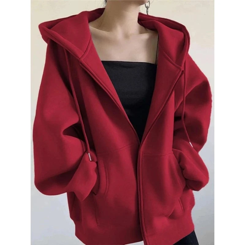 酒红色重磅开衫卫衣男春秋季潮牌vibe连帽衫外套宽松休闲百搭上衣