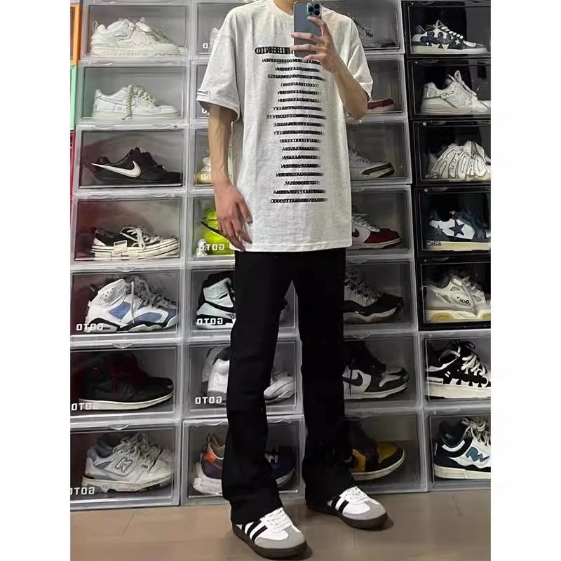 (加长版）黑色弯刀牛仔裤男款春秋季潮牌ootd高个子男生显瘦长裤子