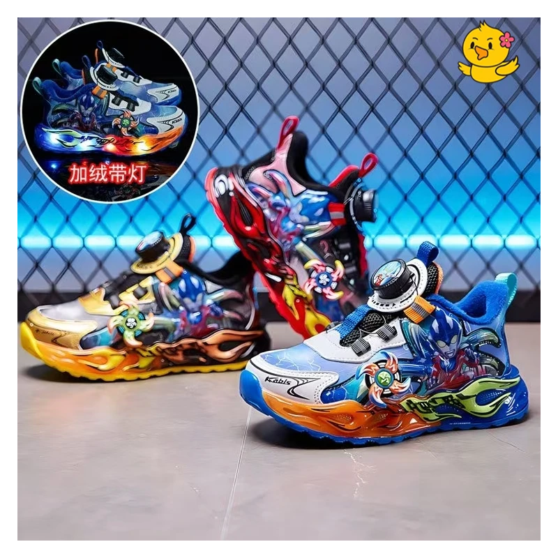 小黄鸭发光男童鞋子春秋款2024新款儿童运动鞋软底休闲男孩鞋秋季