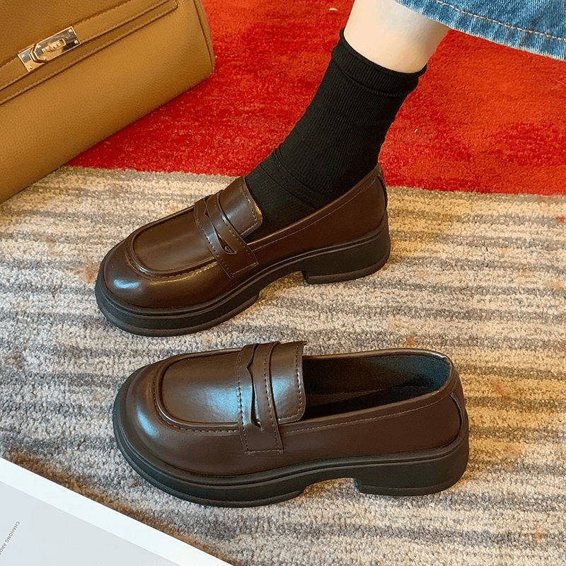 日系小皮鞋女2023春季新款英伦风黑色厚底乐福鞋一脚蹬jk制服单鞋