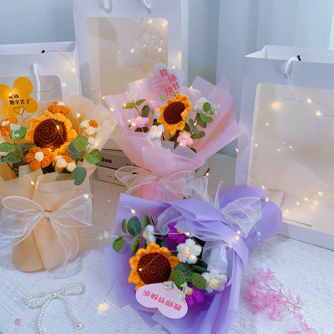 教师节毛线针织成品礼袋花束送老师长辈同学