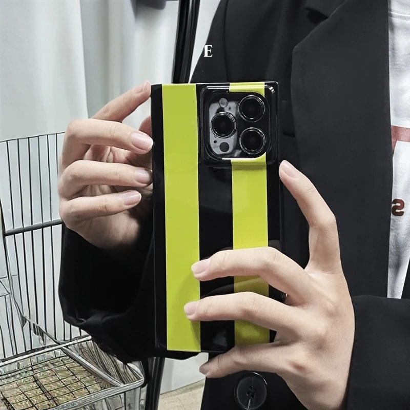 ins风方形手机壳适用苹果16promax大孔15/14高级简约条纹小众13pm