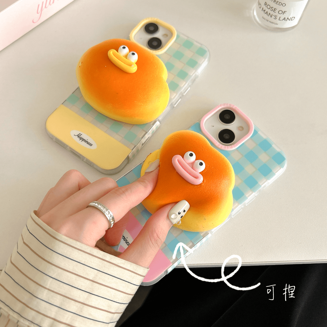 ins风简约格纹软乎乎可捏小面包支架iPhone手机壳硅胶全包苹果壳