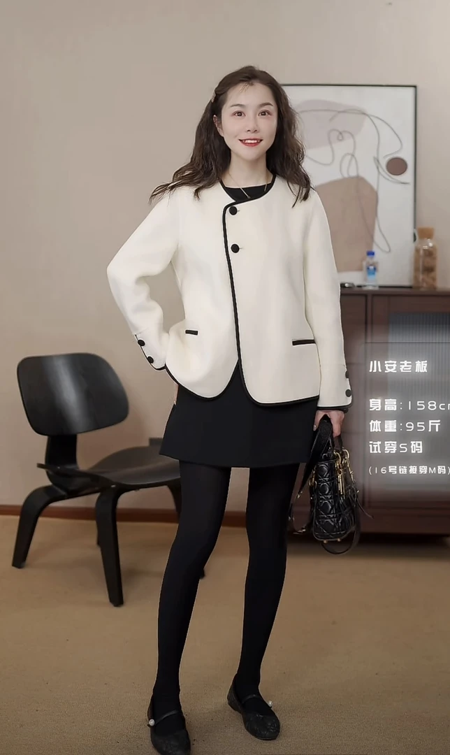 【小安老板】23D200线下奢牌款圆领双面100绵羊毛小香风大衣