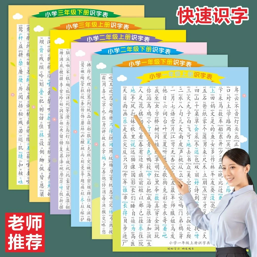一二三年级语文上册下册认字生字识字表挂图人教版墙贴同步课本