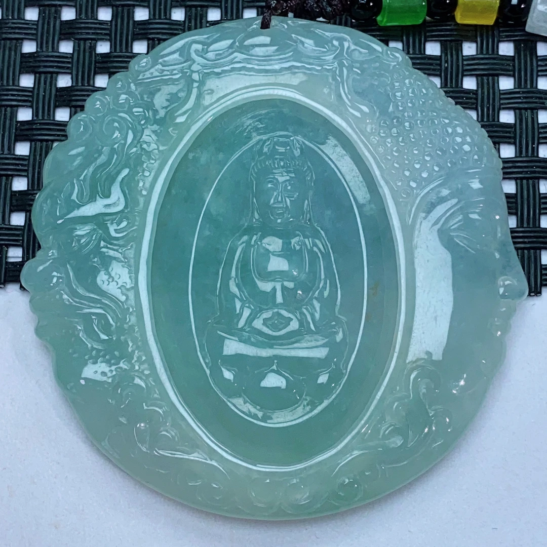 浅绿冰润天然缅甸翡翠a货一念之间吊坠挂件