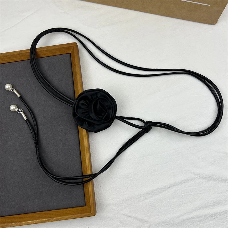 TONGFEMME 花朵腰带女甜美打结皮绳收腰装饰配裙子连衣裙腰链配饰