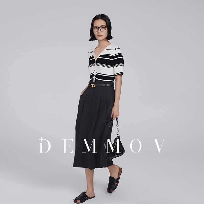 【许研推荐】商场同款连衣裙女新款黑白条纹裙子针织套装裙