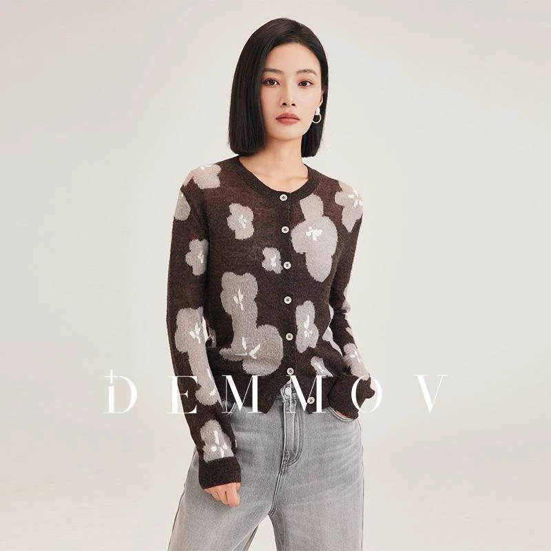 【许研推荐】高端马海毛针织开衫冬百搭碎花毛衣短款长袖上衣