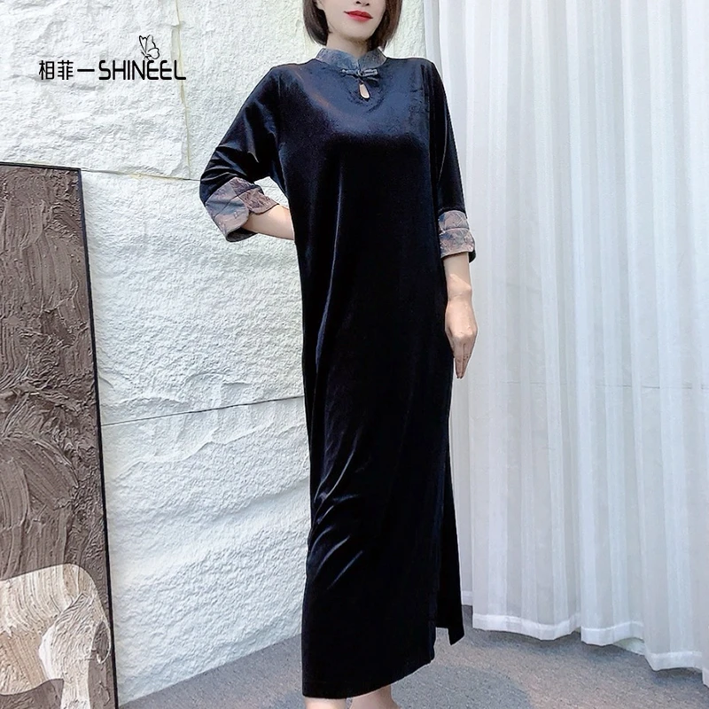相菲—精品秋季新款气质国风优雅精致东方古典女性金丝绒旗袍长裙