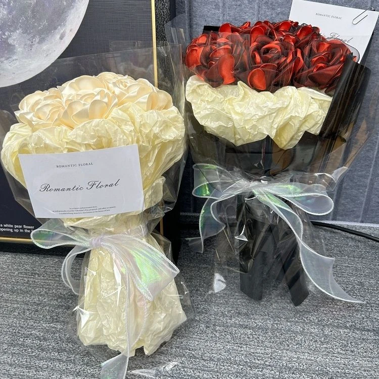 七夕情人节手工diy玫瑰花丝带花束仿真不凋谢手捧材料包女友礼物