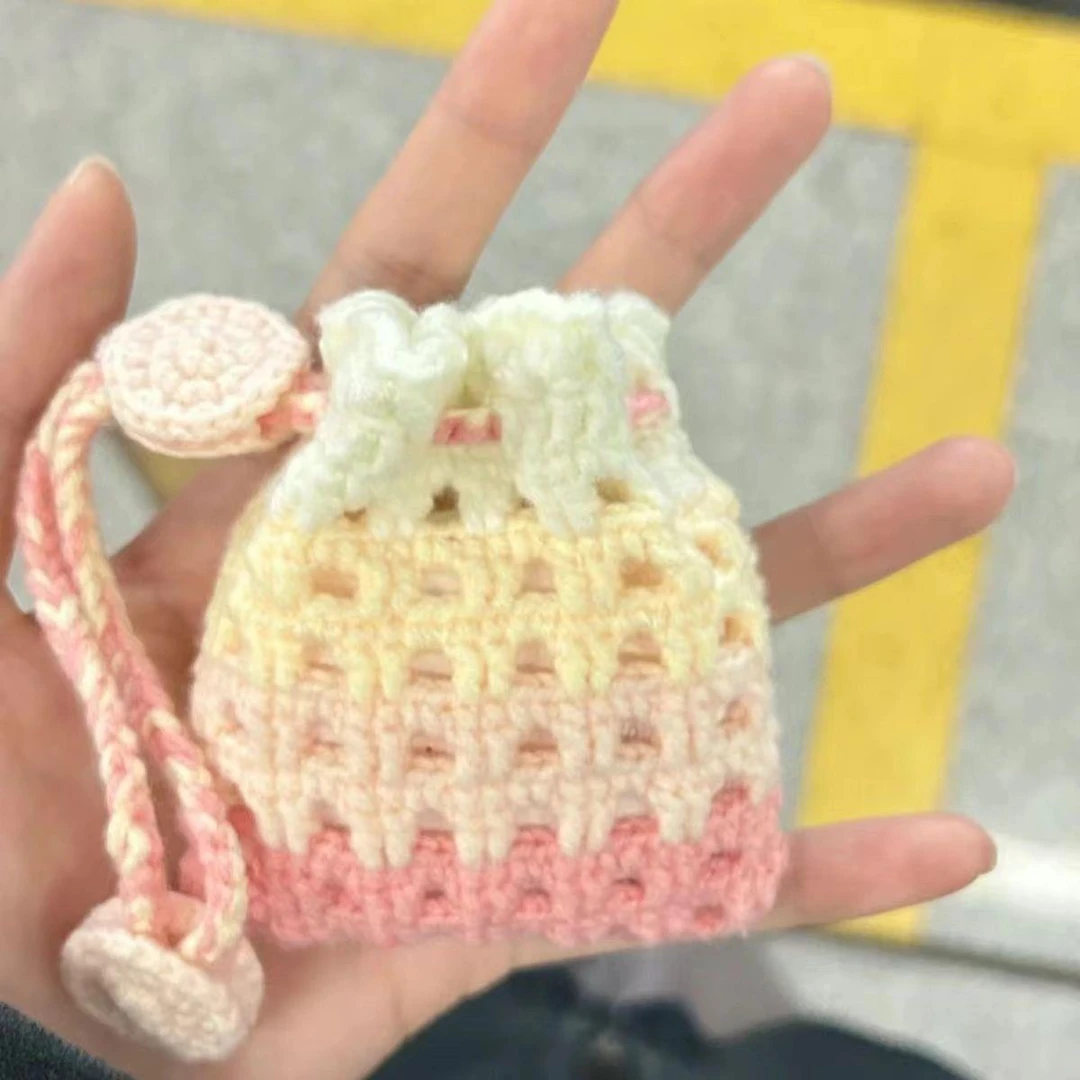 DIY手工编织镂空束口包材料包华夫格耳机包渐变零钱包送闺蜜礼物