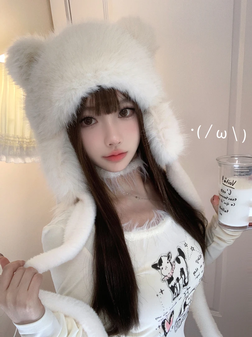 可爱小熊帽一帽两用小熊包包帽子毛绒包头帽护耳帽