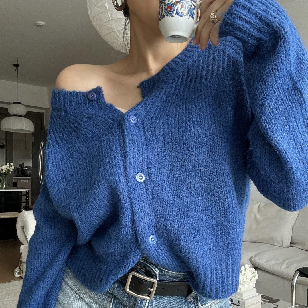 【彩色开衫】小众设计圆领单排扣百搭针织毛衣外套