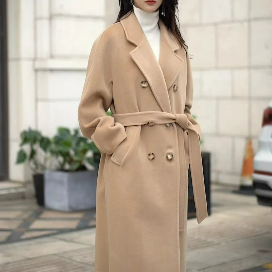 小麦【10%羊绒】带里衬801羊绒中长款大衣外套长款保暖