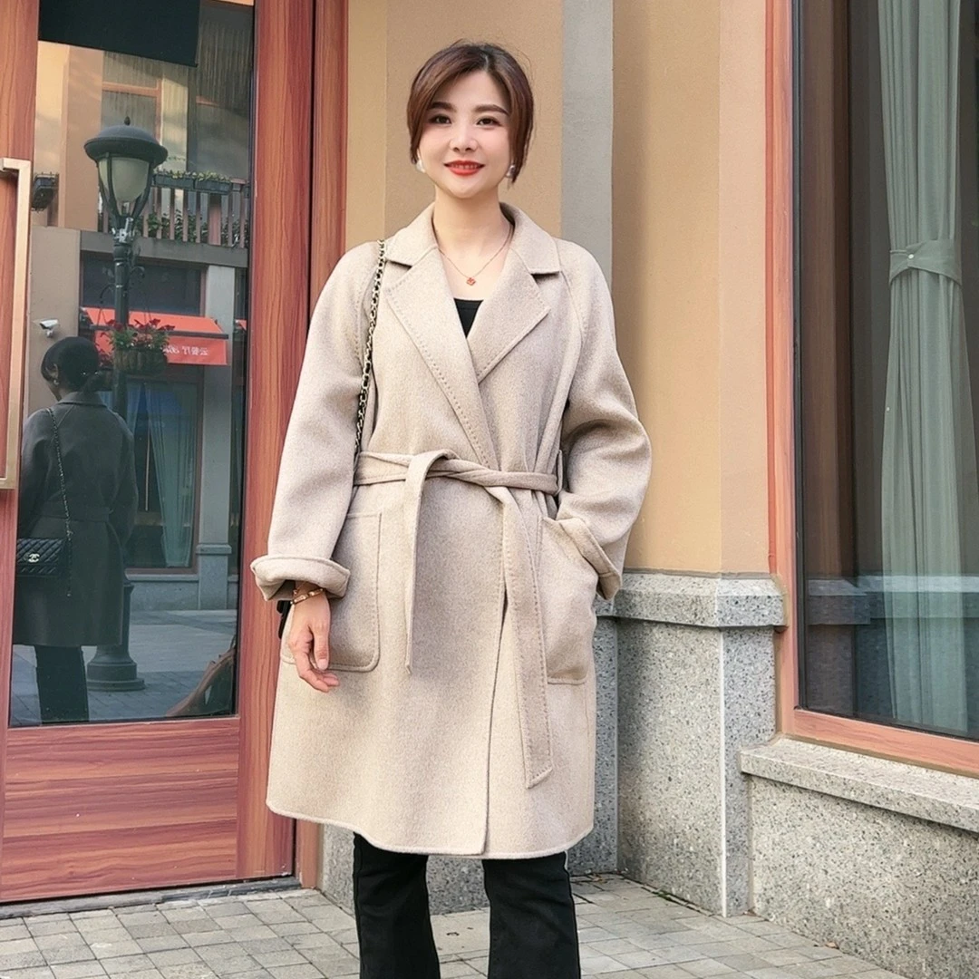 【100%山羊绒】【短款浴袍小个子】高级感系带宽松羊绒外套