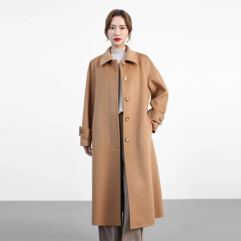 DR2521-100%纯山羊绒老佛爷 梨形身材专属女士大衣长款双面外套