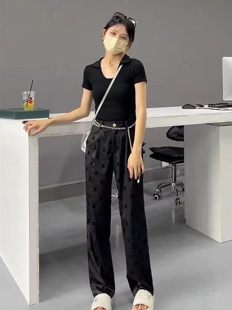 31060 【有腰链】高腰时尚印花百搭休闲裤 W22