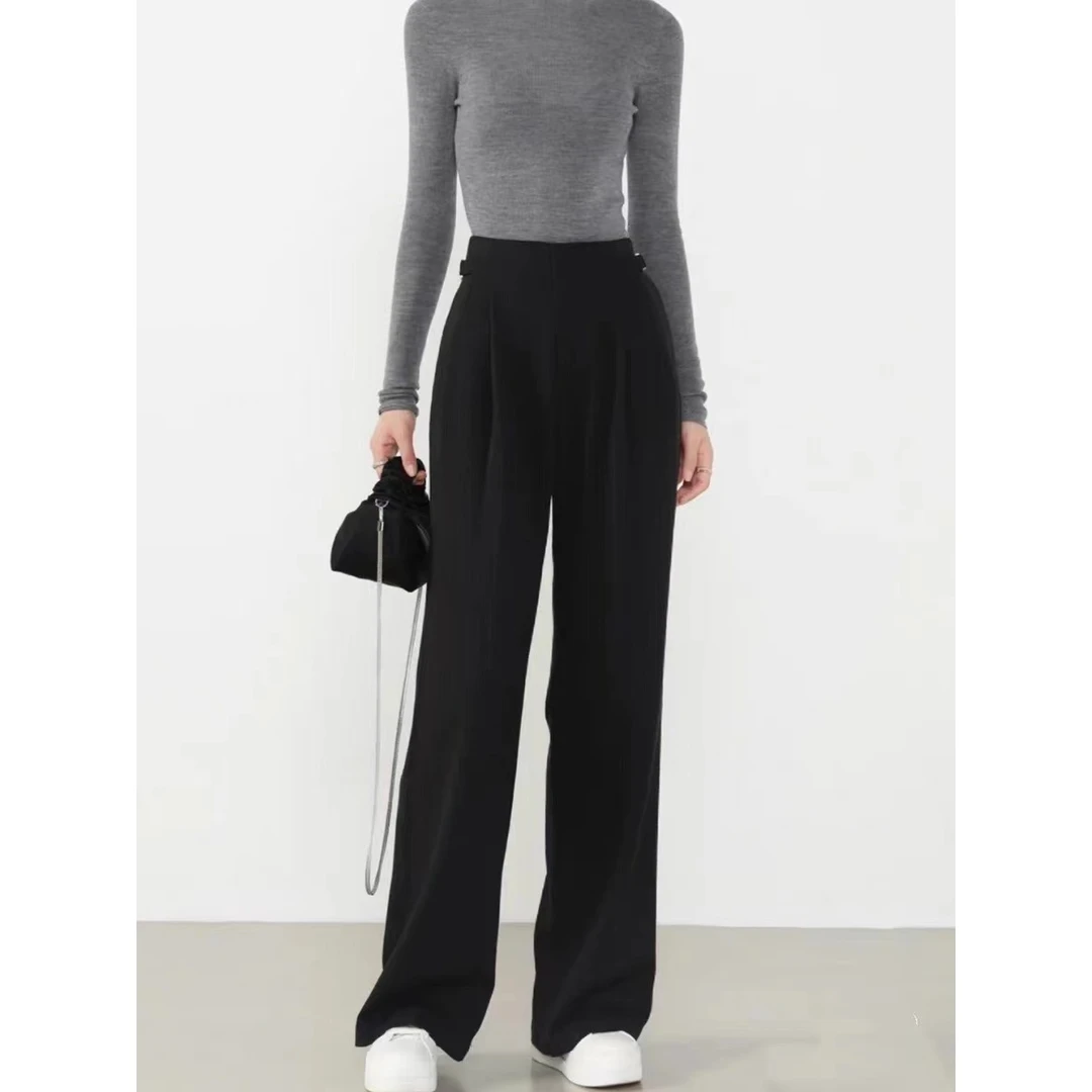 24011 时尚设计感高腰收腰直通阔腿休闲裤 C67