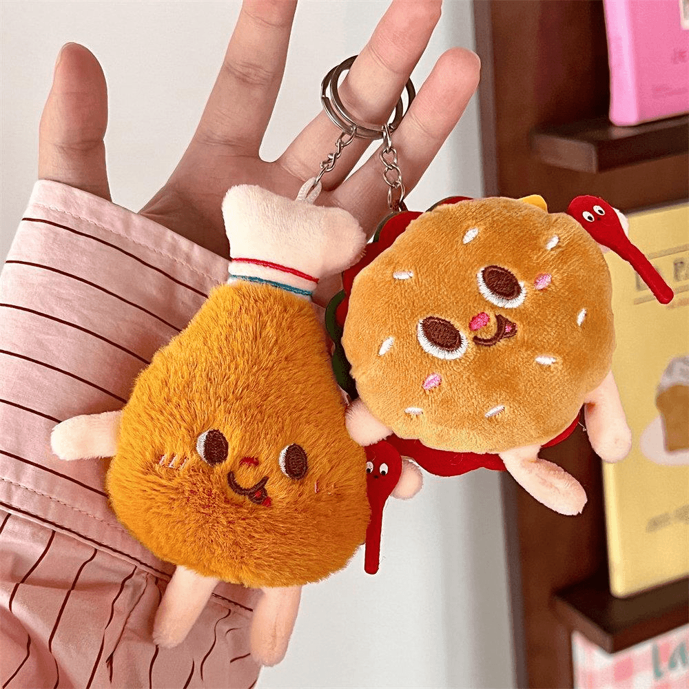 可爱创意薯条汉堡公仔挂件背包情侣款毛绒挂饰少女车钥匙扣小玩偶