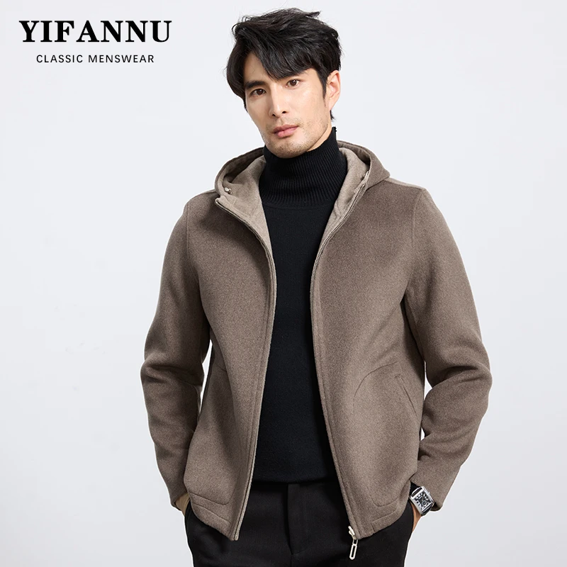 高档纯羊毛大衣男士休闲短款双面呢连帽夹克两面穿羊毛毛呢子外套
